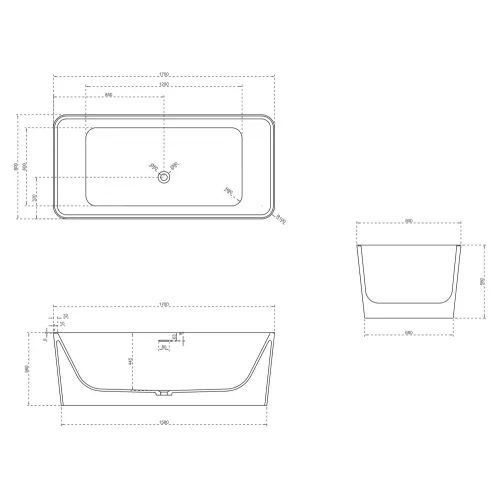 Ванна из искусственного камня ABBER Stein AS9623 белая матовая 170*80, изображение 5