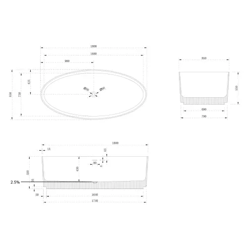 Ванна из искусственного камня ABBER Stein AS9627 белая матовая 180*85, изображение 4