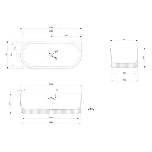 Ванна из искусственного камня ABBER Stein AS9630 белая матовая 170*75, изображение 5