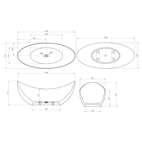 Ванна из искусственного камня ABBER Stein AS9633 белая матовая 180*80, изображение 7