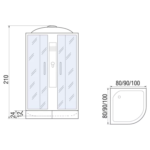 Душевая кабина  River DESNA ТН черная тонированные стекла  низкий поддон, Цвет стекла: тонированное, Цвет профиля: Хром, Выбрать цвет: Чёрный, Тип поддона: Низкий, Выбрать размер: 90х90х210, изображение 2