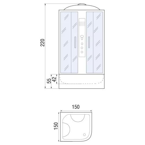 Душевая кабина четверть круга River TEMZA TH черная тонированные стекла  высокий поддон, Цвет стекла: тонированное, Цвет профиля: Хром, Выбрать цвет: Черный, Тип поддона: Высокий, Выбрать размер: 150x150, изображение 3