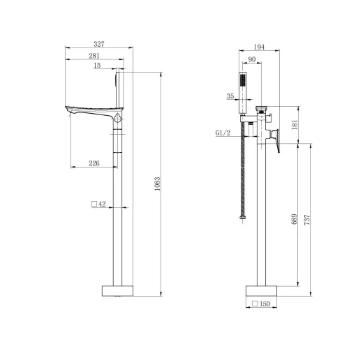 Смеситель напольный ACWEN 22100MB матовый черный, изображение 4