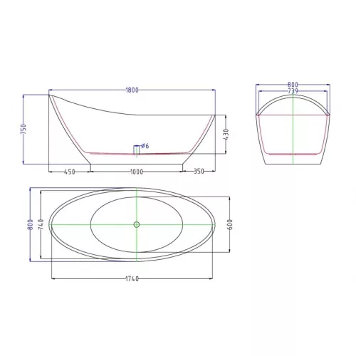 Ванна акриловая Esbano London (черная), 180x80x75 см, Выбрать цвет: Черный, изображение 3