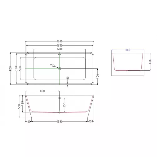 Ванна акриловая Esbano Vienna, 170x80x56, изображение 3