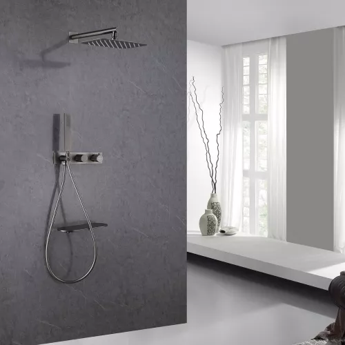 Душевая система ABBER Rund AF8750NG скрытого монтажа с изливом, термостат, никель, Выбрать цвет: Никель, изображение 2