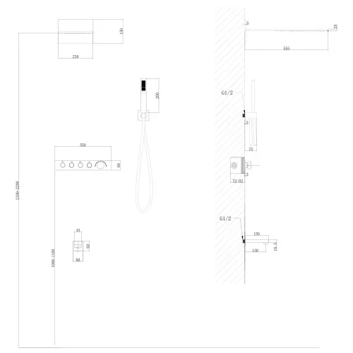Душевая система ABBER Rund AF8753NG скрытого монтажа с изливом, термостат, никель, Выбрать цвет: Никель, изображение 3