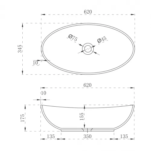Раковина накладная ABBER Stein AS2610 белая матовая, изображение 3
