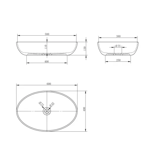 Раковина накладная ABBER Stein AS2619 белая матовая, изображение 4