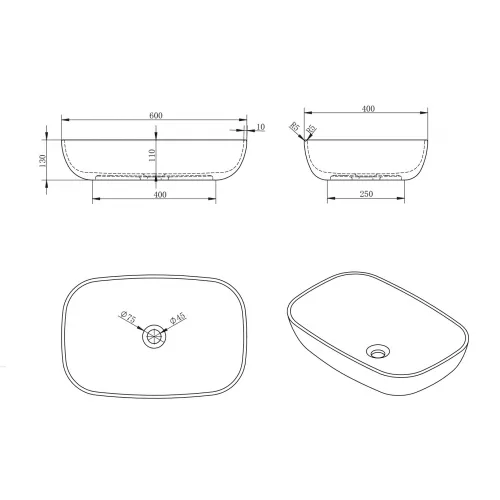 Раковина накладная ABBER Stein AS2620 белая матовая, изображение 4