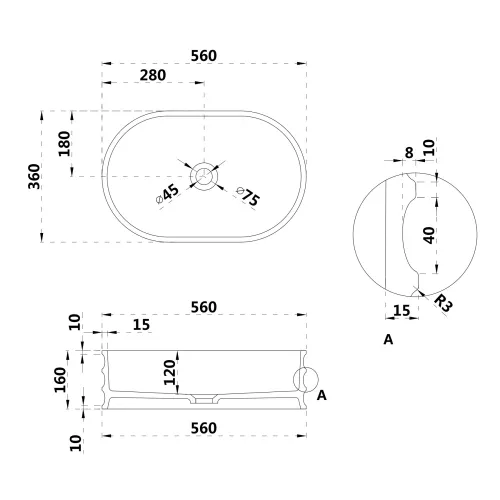 Раковина накладная ABBER Stein AS2650 белая матовая, изображение 6