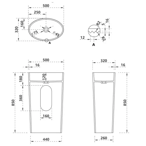 Раковина отдельностоящая ABBER Stein AS2504-H белая матовая, изображение 4