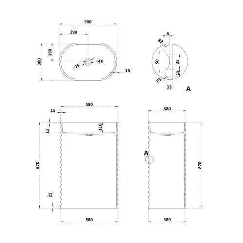 Раковина отдельностоящая ABBER Stein AS2550 белая матовая, изображение 4