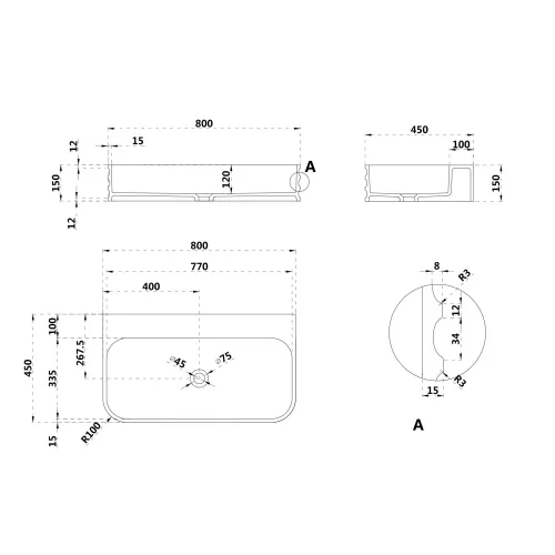 Раковина подвесная ABBER Stein AS2651-0.8 белая матовая, изображение 4