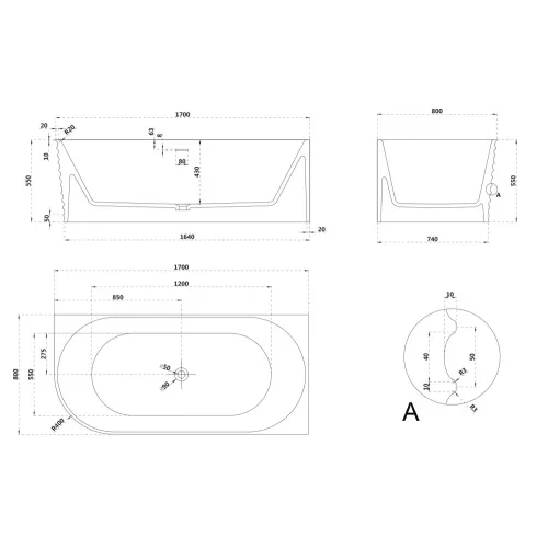 Ванна из искусственного камня ABBER Stein 170х80 L/R белая матовая, Ориентация: Правая, изображение 6