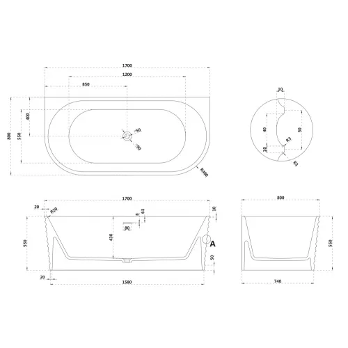 Ванна из искусственного камня ABBER Stein AS9652  170х80 белая матовая, изображение 5