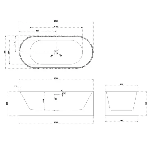 Ванна из искусственного камня ABBER Stein 170х75 белая матовая, изображение 6