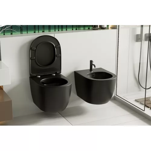 Биде ABBER Bequem AC1150MB подвесное черное матовое, Выбрать цвет: Черный матовый, изображение 4