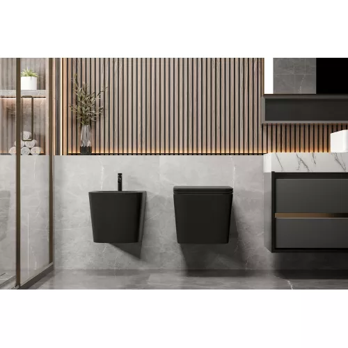 Биде ABBER Rechteck AC1250MB подвесное черное матовое, Выбрать цвет: Черный матовый, изображение 2