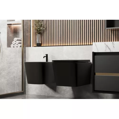 Биде ABBER Rechteck AC1250MB подвесное черное матовое, Выбрать цвет: Черный матовый, изображение 3