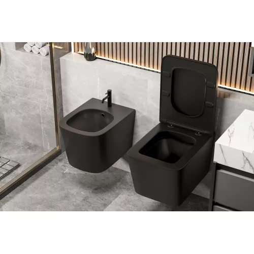 Биде ABBER Rechteck AC1250MB подвесное черное матовое, Выбрать цвет: Черный матовый, изображение 4