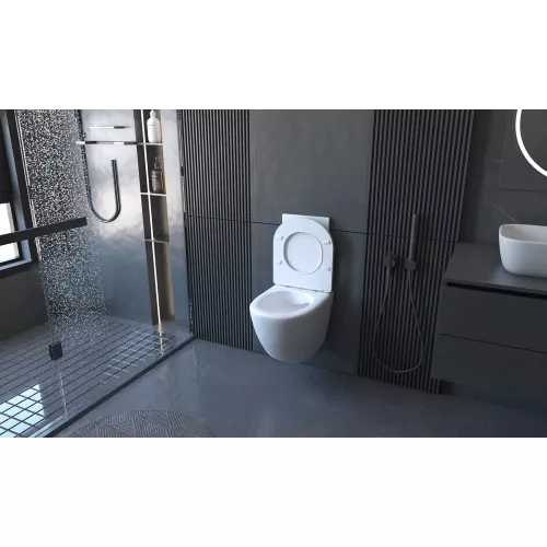 Комплект подвесной унитаз ABBER Bequem AC1100 белый с инсталляцией AC0105 и кнопкой AC0120 хром, Выбрать цвет: Белый, Внешний вид: квадратная кнопка, изображение 4