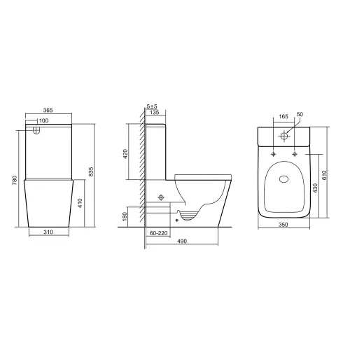 Унитаз ABBER Rechteck AC1210TMB компакт черный матовый, безободковый, смыв торнадо, Выбрать цвет: Черный матовый, изображение 9