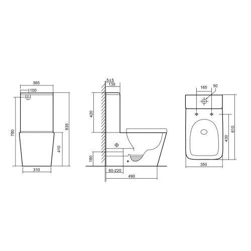 Унитаз ABBER Rechteck AC1210TMW компакт белый матовый, безободковый, смыв торнадо, Выбрать цвет: Белый матовый, изображение 11