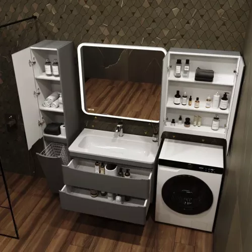 Подвесной шкаф "Бергамо мини 60" Люкс антискрейтч серый, Plus, Выбрать цвет: серый, изображение 3