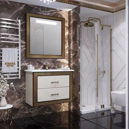 Зеркало с подсветкой  80см OPADIRIS бежевый глянцевый с золотой патиной, Выбрать цвет: Золото, изображение 4