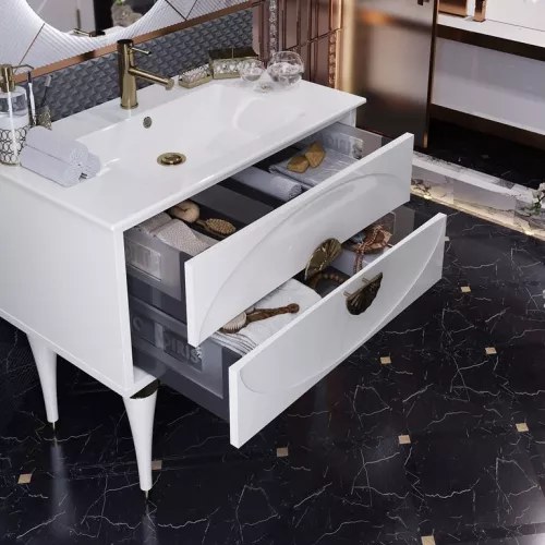 Тумба с раковиной напольная OPADIRIS Ибица-90 Белый/Золото, Выбрать размер: 90, Выбрать цвет: Белый/золото, изображение 4