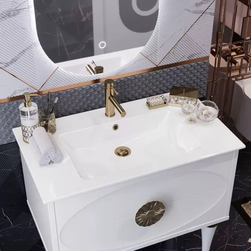 Тумба с раковиной напольная OPADIRIS Ибица-90 Белый/Золото, Выбрать размер: 90, Выбрать цвет: Белый/золото, изображение 3