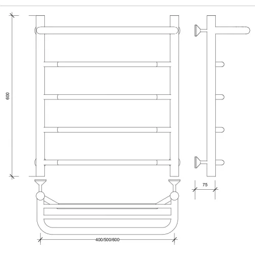 Полотенцесушитель Secado Агата 1 СП, с полочкой, водяной, хром, Выбрать размер: 40х60, изображение 2
