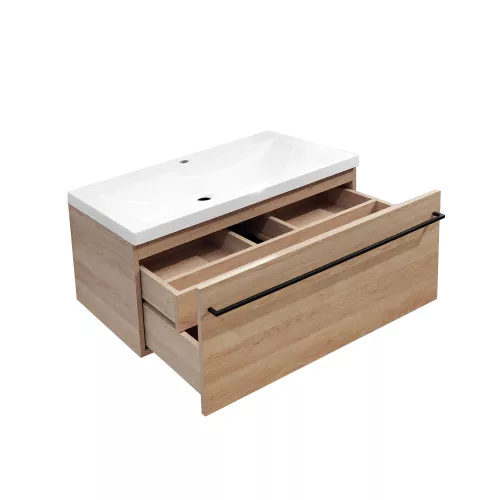 Тумба подвесная  ACWEN ДЖУНИ 90 дуб гладстоун песочный с раковиной Флай, изображение 8