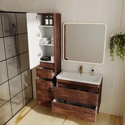 Тумба подвесная с раковиной Style Line  Атлантика, Выбрать цвет: Старое дерево, Выбрать размер: 80, изображение 3