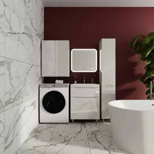 Тумба напольная с раковиной "Марелла " (2 ящ.) Люкс антискрейтч белый глянец, PLUS, Выбрать цвет: Белый глянец, Выбрать размер: 60, изображение 4