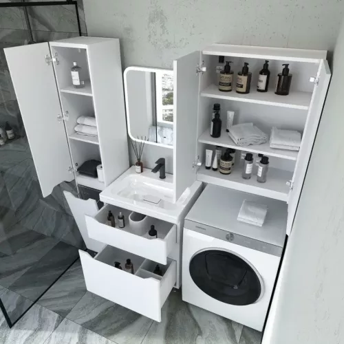 Тумба напольная с раковиной "Марелла " (2 ящ.) Люкс антискрейтч белый матовый, PLUS, Выбрать цвет: Белый матовый, Выбрать размер: 60, изображение 5