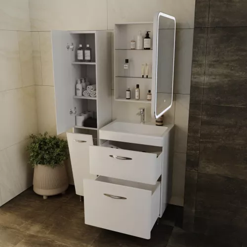 Тумба напольная с раковиной Style Line Каре (2 ящ.) Люкс белая, PLUS, Выбрать размер: 60, изображение 7