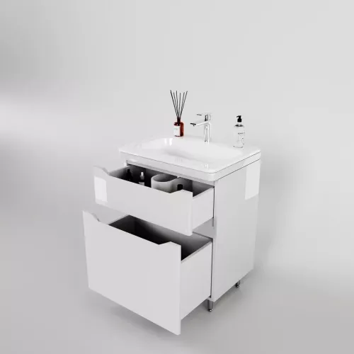 Тумба напольная с раковиной "Марелла " (2 ящ.) Люкс антискрейтч белый глянец, PLUS, Выбрать цвет: Белый глянец, Выбрать размер: 60, изображение 2