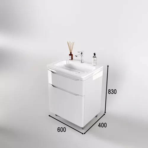 Тумба напольная с раковиной "Марелла " (2 ящ.) Люкс антискрейтч белый глянец, PLUS, Выбрать цвет: Белый глянец, Выбрать размер: 60, изображение 3