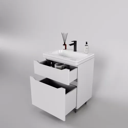 Тумба напольная с раковиной "Марелла " (2 ящ.) Люкс антискрейтч белый матовый, PLUS, Выбрать цвет: Белый матовый, Выбрать размер: 60, изображение 2