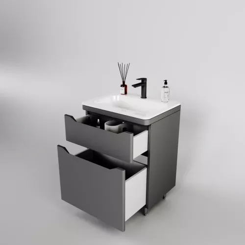 Тумба напольная с раковиной "Марелла " (2 ящ.) Люкс антискрейтч серый, PLUS, Выбрать цвет: Серый, Выбрать размер: 60, изображение 2