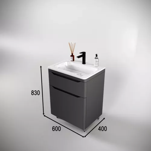 Тумба напольная с раковиной "Марелла " (2 ящ.) Люкс антискрейтч серый, PLUS, Выбрать цвет: Серый, Выбрать размер: 60, изображение 3