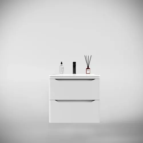 Тумба подвесная с раковиной "Марелла " (2 ящ.) Люкс антискрейтч белый матовый, PLUS, Выбрать цвет: Белый матовый, Выбрать размер: 60