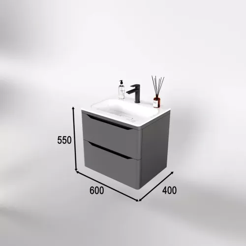 Тумба подвесная с раковиной "Марелла " (2 ящ.) Люкс антискрейтч серый, PLUS, Выбрать цвет: Серый, Выбрать размер: 60, изображение 3