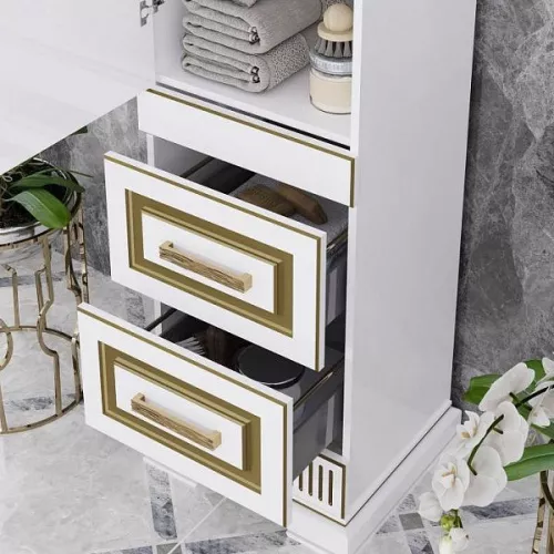 Пенал OPADIRIS Оникс левый/правый, Белый глянцевый с золотой патиной, Выбрать цвет: Белый/золото, Ориентация: Левая, изображение 4