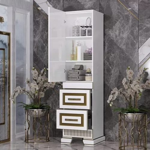 Пенал OPADIRIS Оникс левый/правый, Белый глянцевый с золотой патиной, Выбрать цвет: Белый/золото, Ориентация: Левая, изображение 3