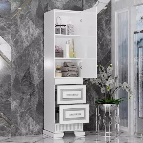 Пенал OPADIRIS Оникс правый/левый, Белый глянцевый с серебряной патиной, Выбрать цвет: Белый/серебро, Ориентация: Правая, изображение 5