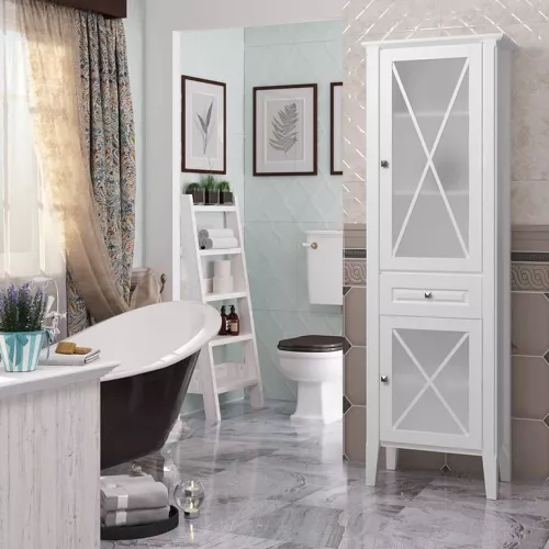 Мебель для ванной: Пенал напольный OPADIRIS Палермо правый белый 50/80/90 1 в магазине Акватория