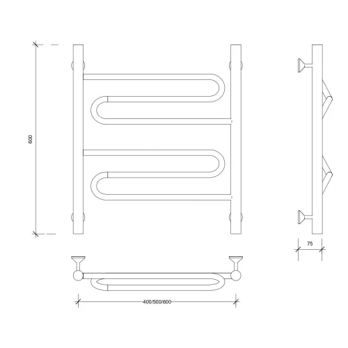 Полотенцесушитель Secado Валенсия 1 водяной, хром, Выбрать размер: 40х60, изображение 2